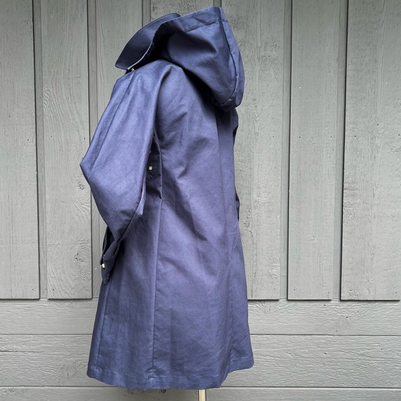 J Crew Belvedere Rain Coat Swing Trench Jacket Navy & Red Hooded - Picture 3 of 16
